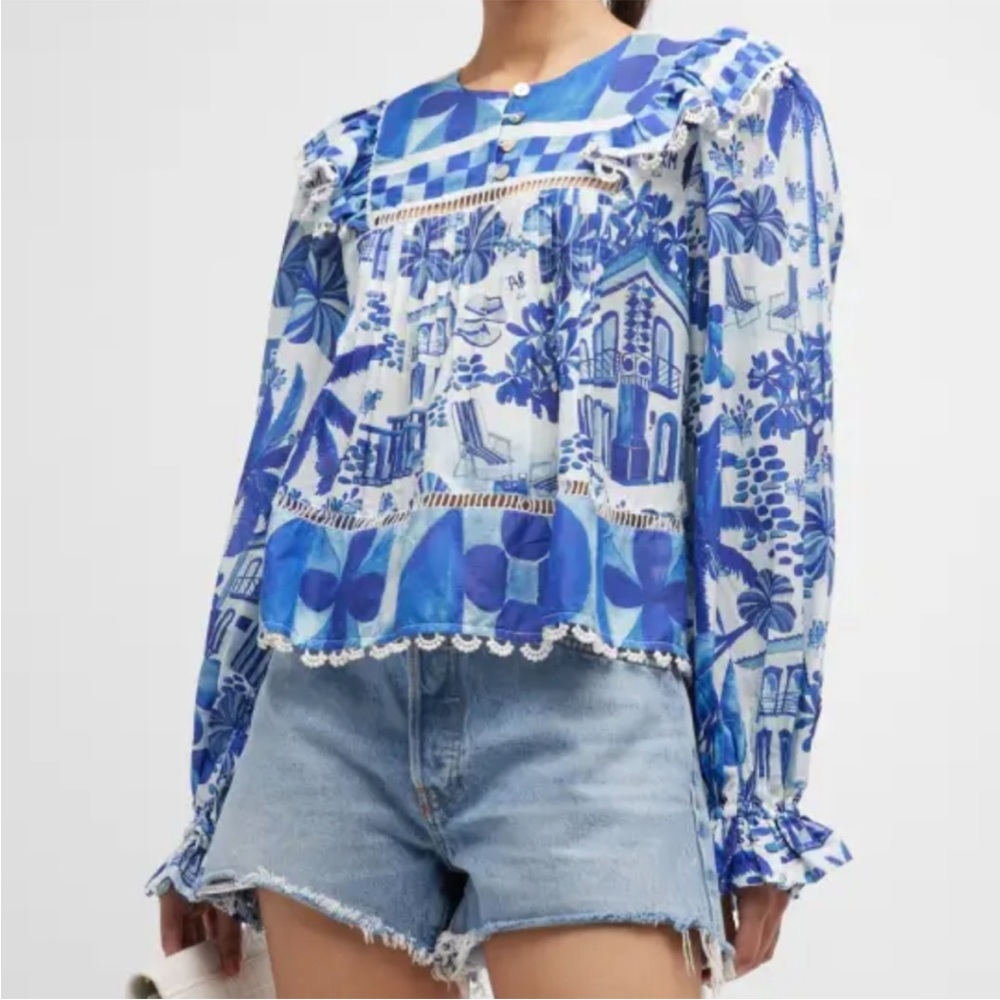 NWT FARM Rio Sweet Rio Long Sleeve Cotton Peasant Blouse
